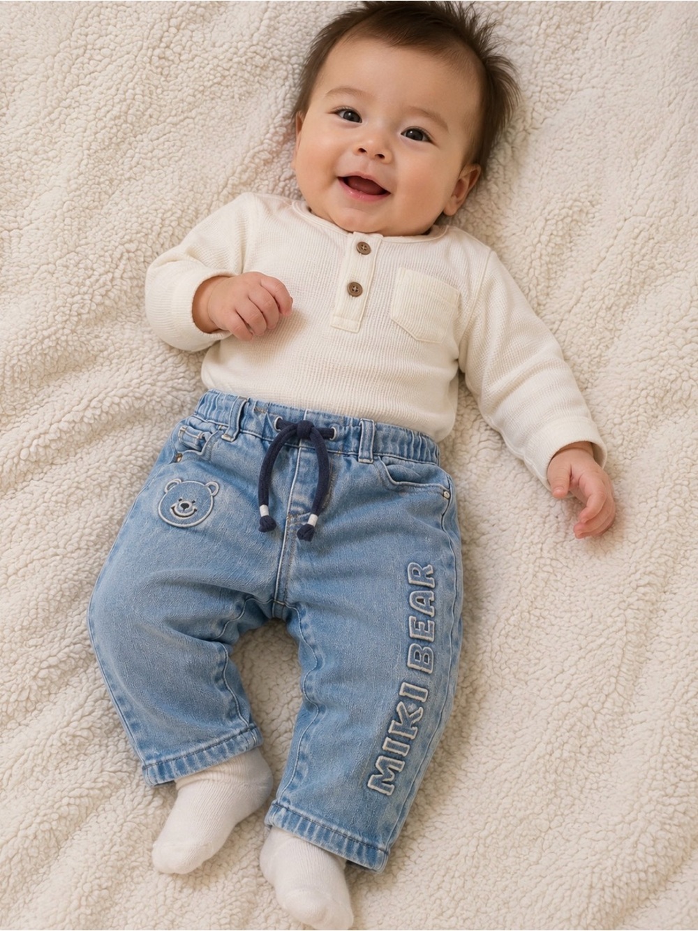 Miki Baby Embroidered Bear Denim Jeans Toddler Size 12-18 Months